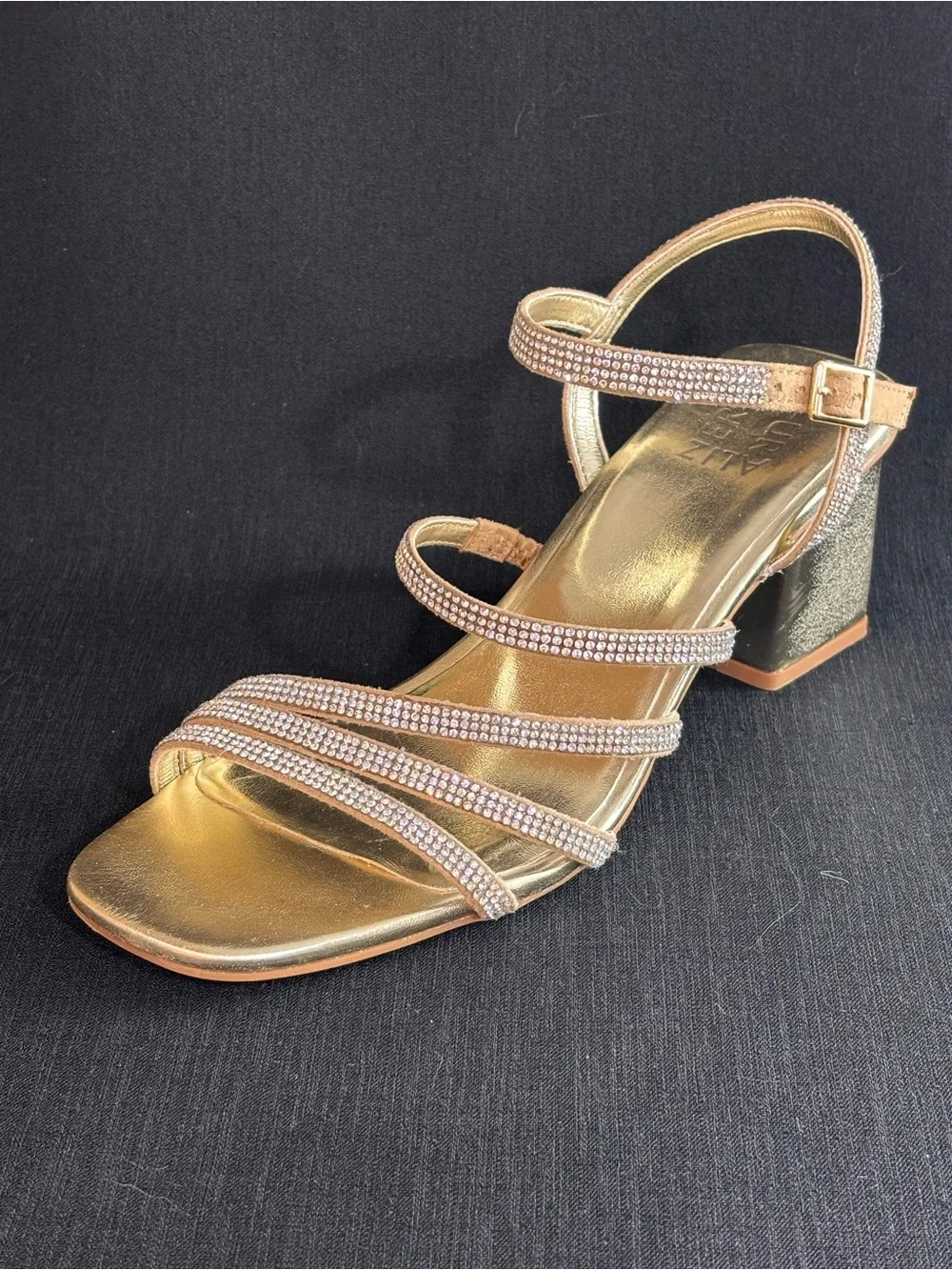 Naturalizer Niko Gold Rhinestone Strappy Block Heel Sandals 9